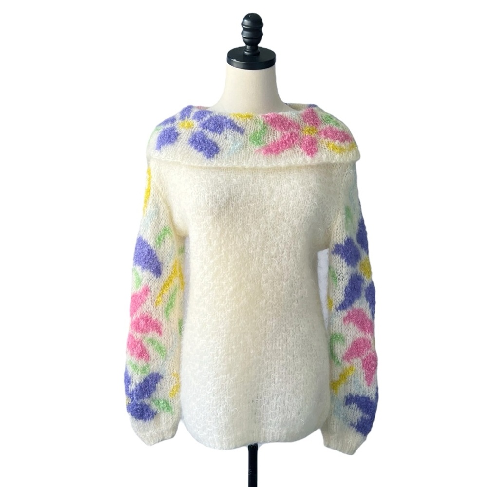 Saks Fifth Avenue Vintage Floral Mohair Sweater